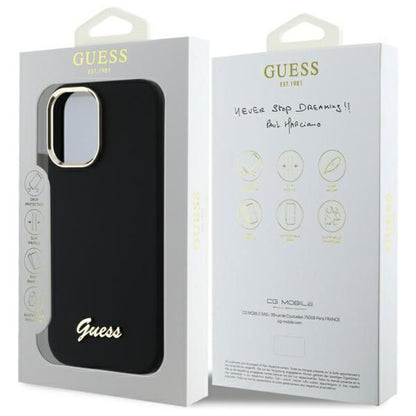 Etui na Apple iPhone 16 Plus, Guess, Script Metal Logo & Frame, Czarne