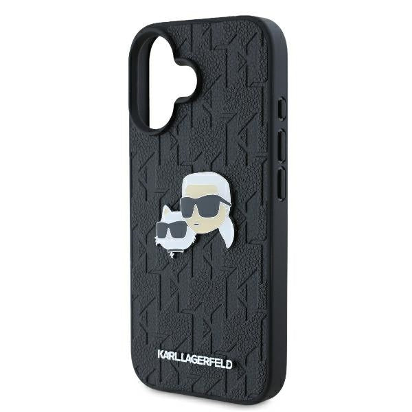 Etui na Apple iPhone 16 Plus, Karl Lagerfeld, Monogram Karl & Choupette's Heads, Czarne