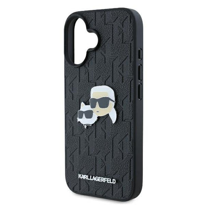 Etui na Apple iPhone 16 Plus, Karl Lagerfeld, Monogram Karl & Choupette's Heads, Czarne