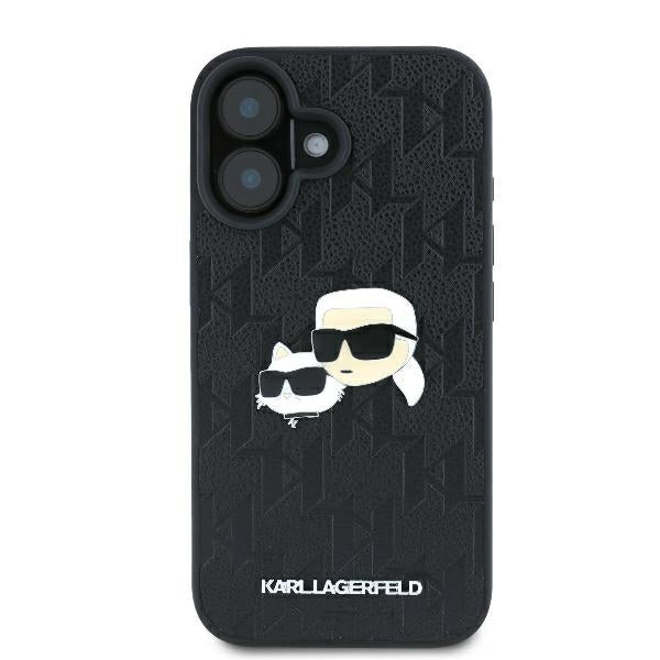 Etui na Apple iPhone 16 Plus, Karl Lagerfeld, Monogram Karl & Choupette's Heads, Czarne