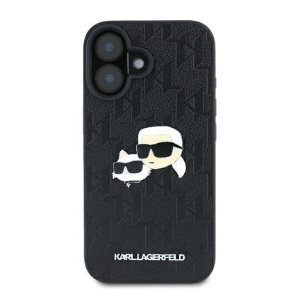 Etui na Apple iPhone 16 Plus, Karl Lagerfeld, Monogram Karl & Choupette's Heads, Czarne