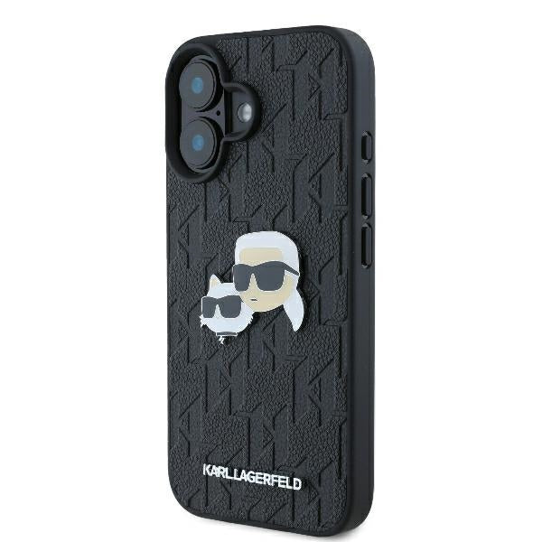 Etui na Apple iPhone 16 Plus, Karl Lagerfeld, Monogram Karl & Choupette's Heads, Czarne