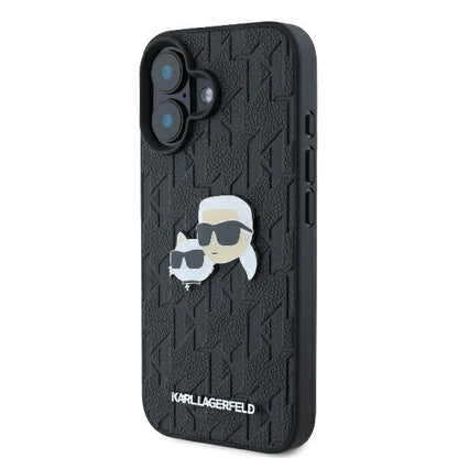 Etui na Apple iPhone 16 Plus, Karl Lagerfeld, Monogram Karl & Choupette's Heads, Czarne