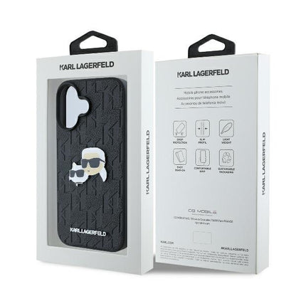 Etui na Apple iPhone 16 Plus, Karl Lagerfeld, Monogram Karl & Choupette's Heads, Czarne
