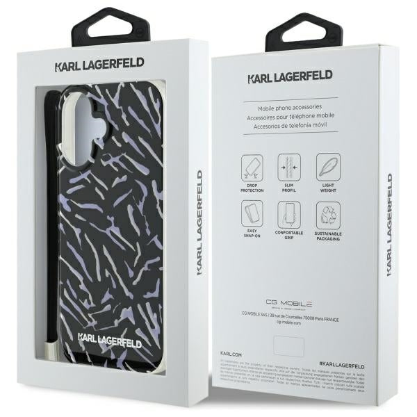 Etui na Apple iPhone 16 Plus, Karl Lagerfeld, Zebra with Cord Strap, Fioletowy