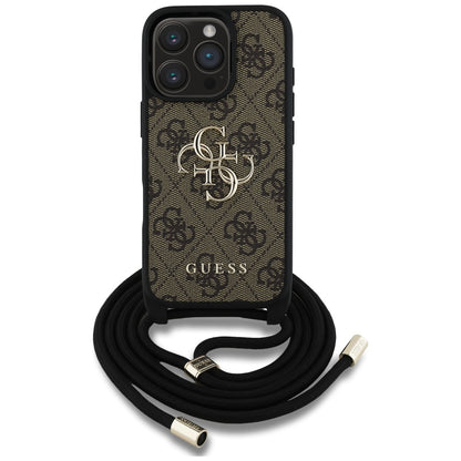 Etui na Apple iPhone 16 Pro, Guess, 4G CBDY Big Logo with Cord Strap, Brązowy