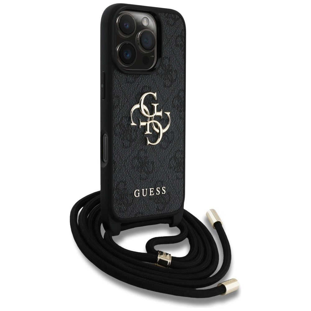 Etui na Apple iPhone 16 Pro, Guess, 4G CBDY Big Logo with Cord Strap, Czarne