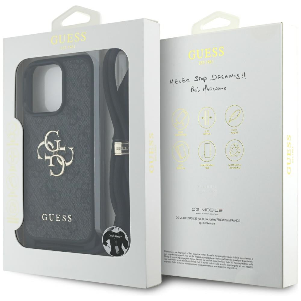 Etui na Apple iPhone 16 Pro, Guess, 4G CBDY Big Logo with Cord Strap, Czarne