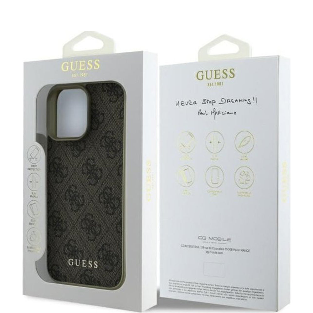 Etui na Apple iPhone 16 Pro, Guess, 4G Charm, Brązowy
