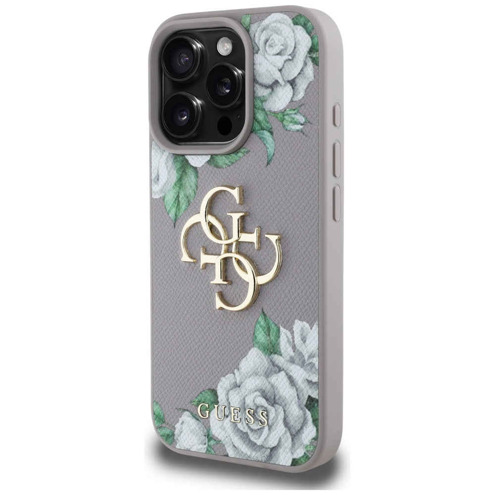 Etui na Apple iPhone 16 Pro, Guess, 4G Grained Roses Big Logo, Fioletowy
