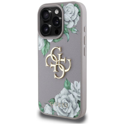 Etui na Apple iPhone 16 Pro, Guess, 4G Grained Roses Big Logo, Fioletowy