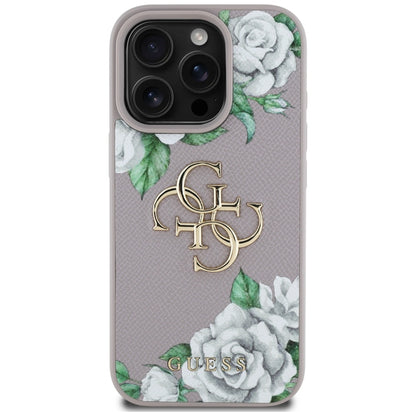 Etui na Apple iPhone 16 Pro, Guess, 4G Grained Roses Big Logo, Fioletowy