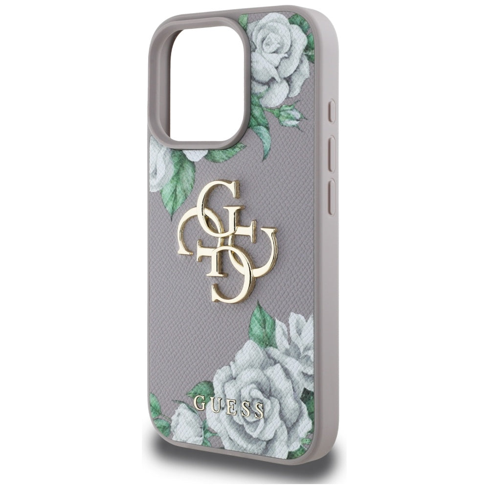 Etui na Apple iPhone 16 Pro, Guess, 4G Grained Roses Big Logo, Fioletowy