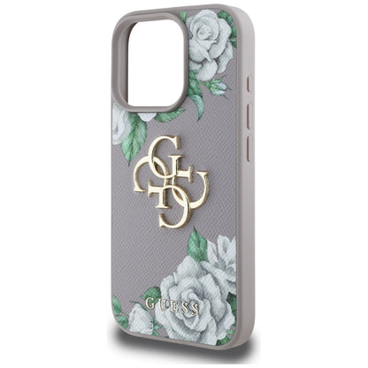Etui na Apple iPhone 16 Pro, Guess, 4G Grained Roses Big Logo, Fioletowy