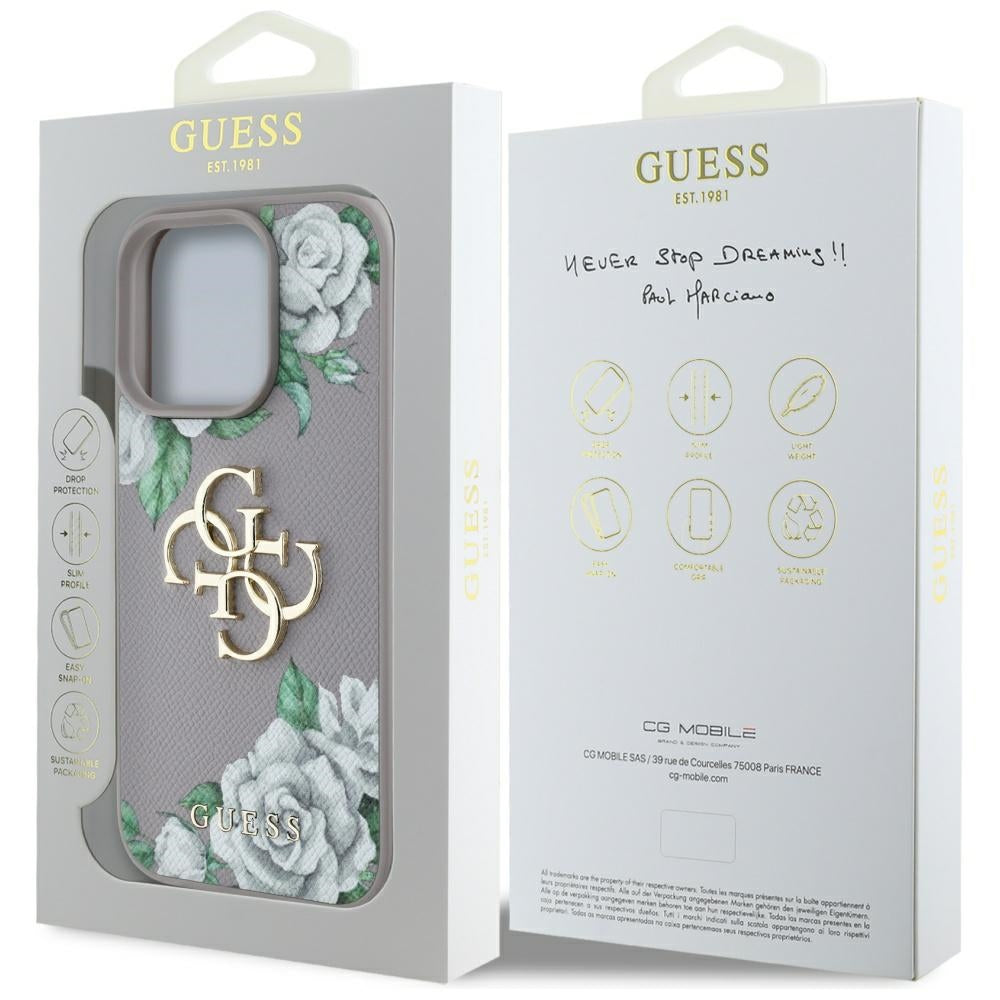 Etui na Apple iPhone 16 Pro, Guess, 4G Grained Roses Big Logo, Fioletowy