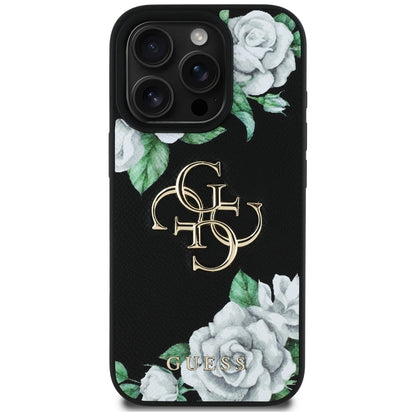 Etui na Apple iPhone 16 Pro, Guess, 4G Grained Roses Big Logo, Czarne