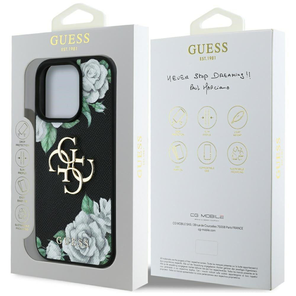 Etui na Apple iPhone 16 Pro, Guess, 4G Grained Roses Big Logo, Czarne