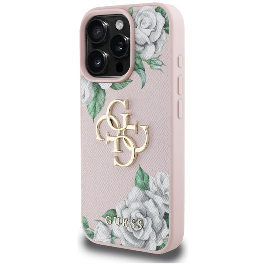 Etui na Apple iPhone 16 Pro, Guess, 4G Grained Roses Big Logo, Różowy
