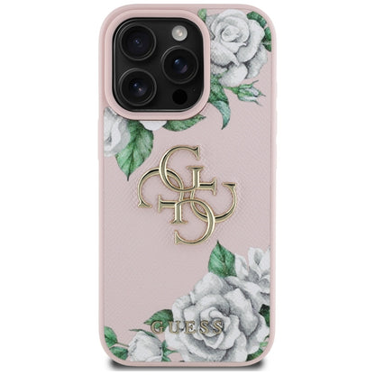 Etui na Apple iPhone 16 Pro, Guess, 4G Grained Roses Big Logo, Różowy