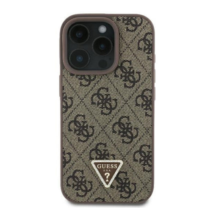 Etui na Apple iPhone 16 Pro, Guess, 4G Triangle Strass, Brązowy