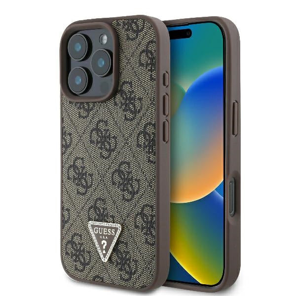 Etui na Apple iPhone 16 Pro, Guess, 4G Triangle Strass, Brązowy