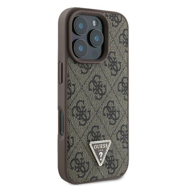 Etui na Apple iPhone 16 Pro, Guess, 4G Triangle Strass, Brązowy