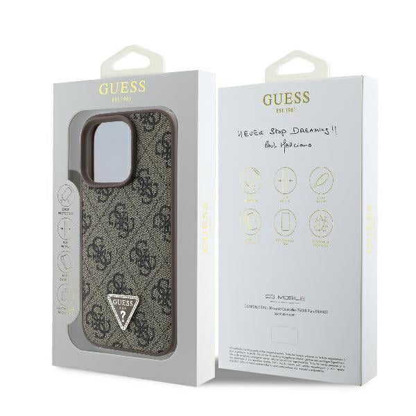 Etui na Apple iPhone 16 Pro, Guess, 4G Triangle Strass, Brązowy