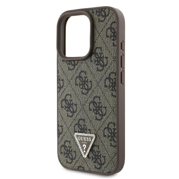 Etui na Apple iPhone 16 Pro, Guess, 4G Triangle Strass, Brązowy