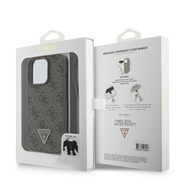 Etui na Apple iPhone 16 Pro, Guess, Crossbody 4G Triangle Strass, Brązowy