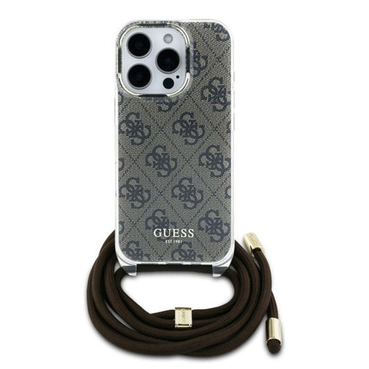 Etui na Apple iPhone 16 Pro, Guess, Crossbody Cord 4G Print, Brązowy