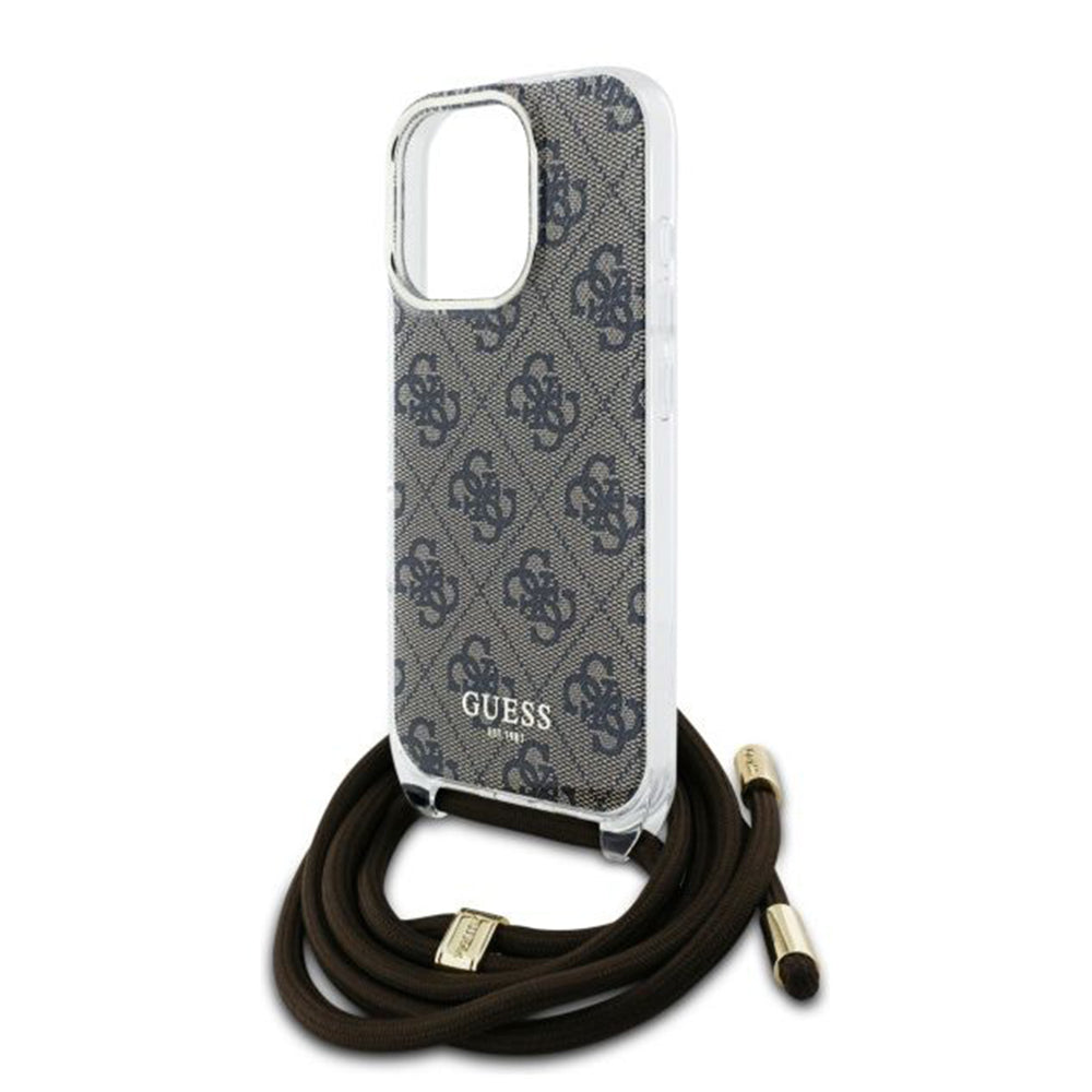 Etui na Apple iPhone 16 Pro, Guess, Crossbody Cord 4G Print, Brązowy