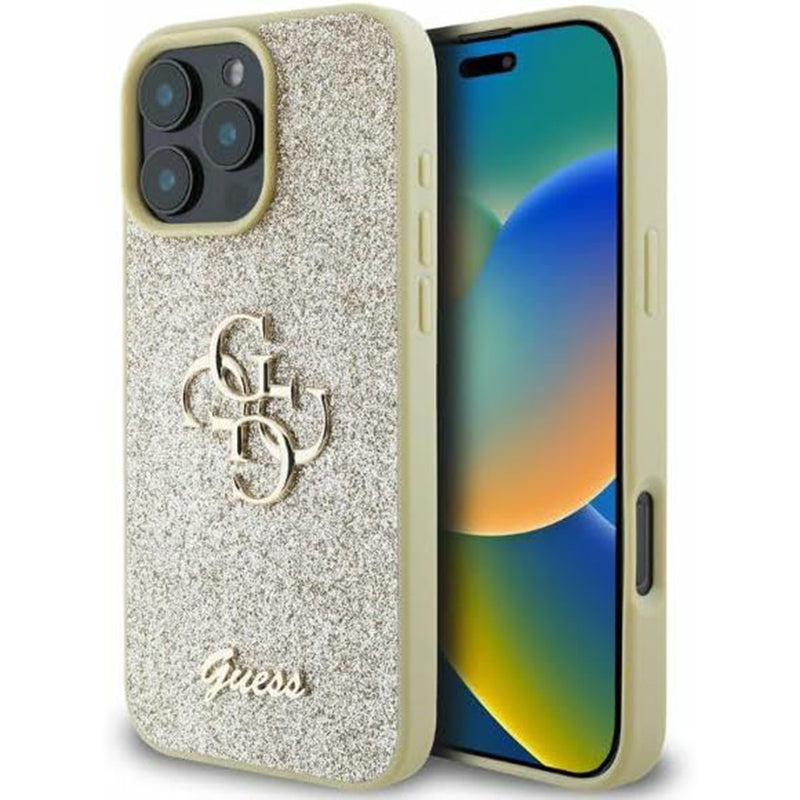 Etui na Apple iPhone 16 Pro, Guess, Fixed Glitter Big 4G, Złote