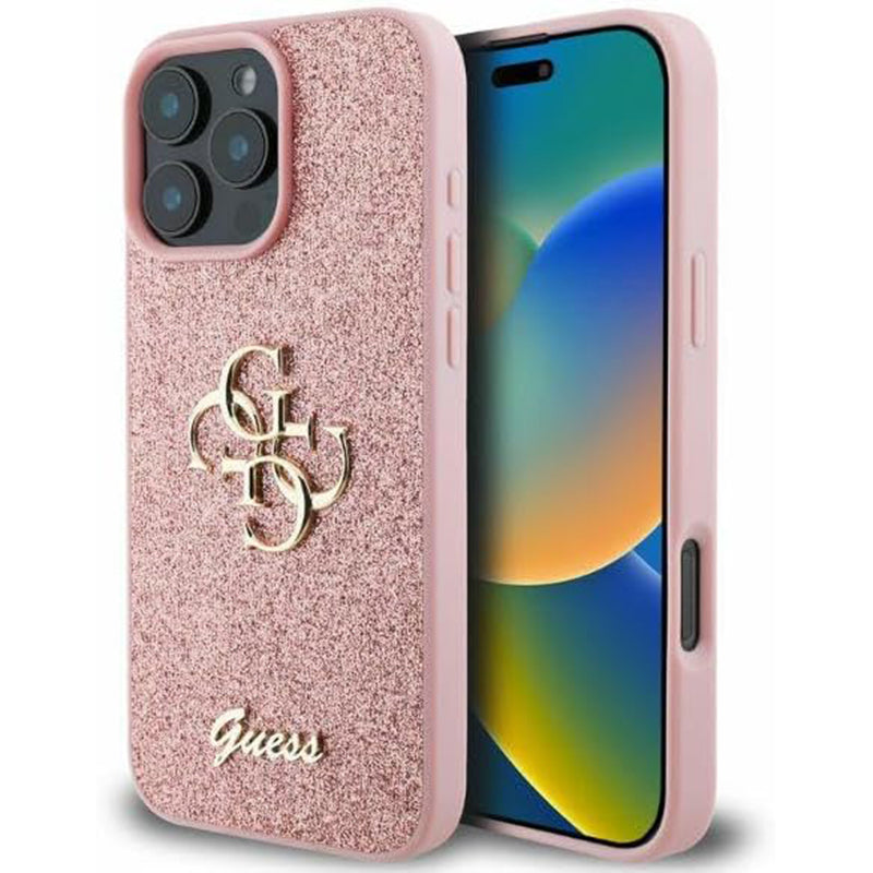 Etui na Apple iPhone 16 Pro, Guess, Fixed Glitter Big 4G, Różowy