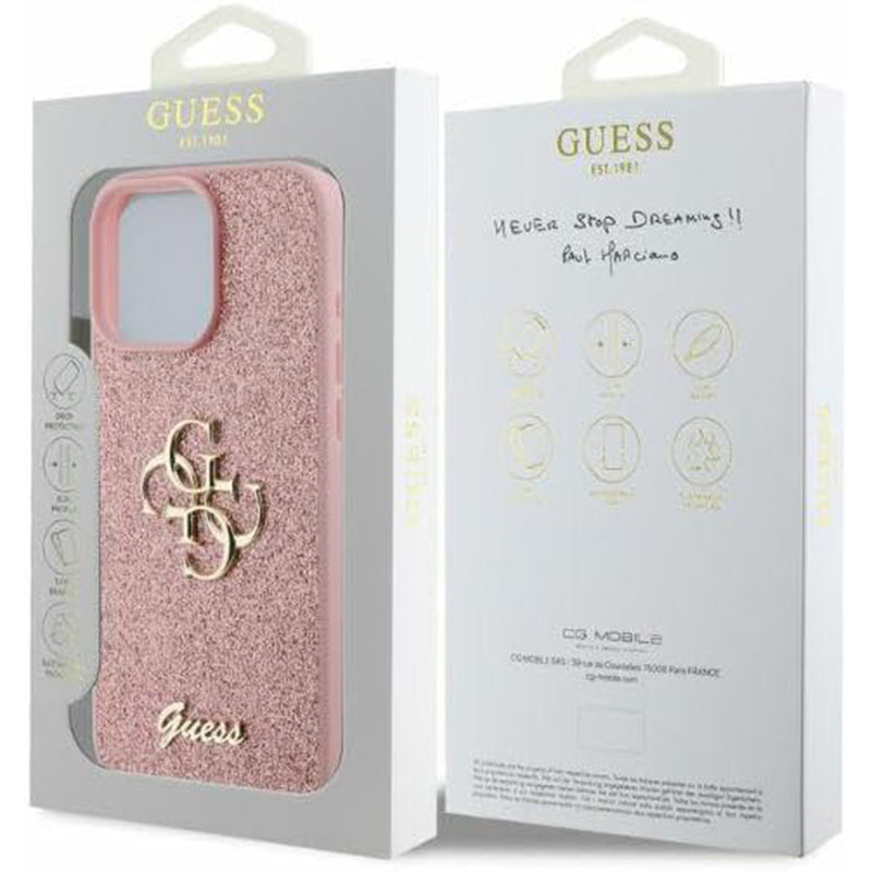Etui na Apple iPhone 16 Pro, Guess, Fixed Glitter Big 4G, Różowy