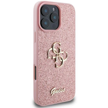 Etui na Apple iPhone 16 Pro, Guess, Fixed Glitter Big 4G, Różowy