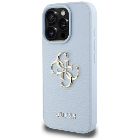 Etui na Apple iPhone 16 Pro, Guess, Grained Big 4G Logo Small Classic Logo, Niebieskie