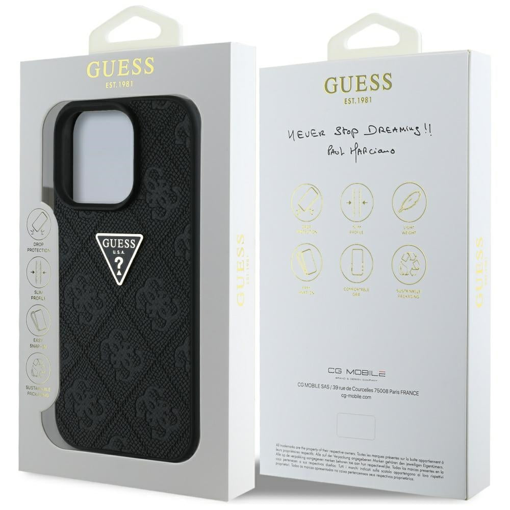Etui na Apple iPhone 16 Pro, Guess, Hot Stamp 4G Pattern Triangle Logo, Czarne