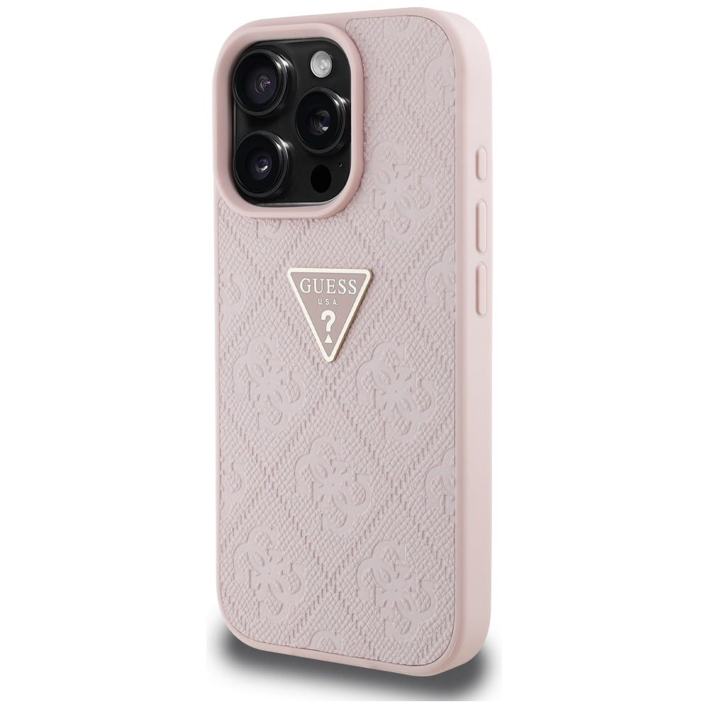 Etui na Apple iPhone 16 Pro, Guess, Hot Stamp 4G Pattern Triangle Logo, Różowy