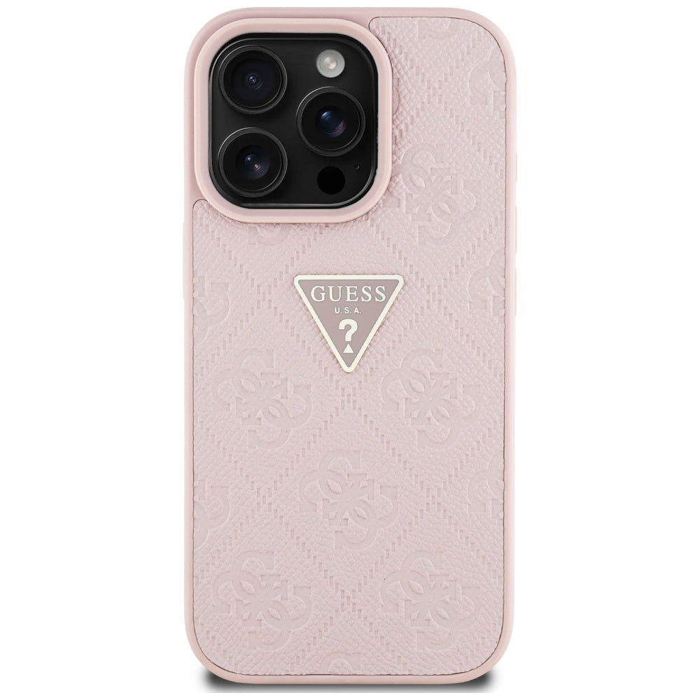 Etui na Apple iPhone 16 Pro, Guess, Hot Stamp 4G Pattern Triangle Logo, Różowy