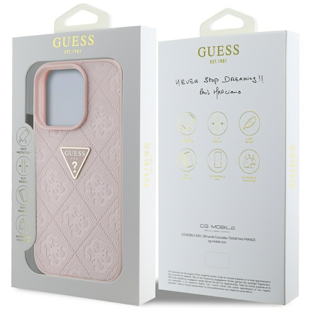 Etui na Apple iPhone 16 Pro, Guess, Hot Stamp 4G Pattern Triangle Logo, Różowy