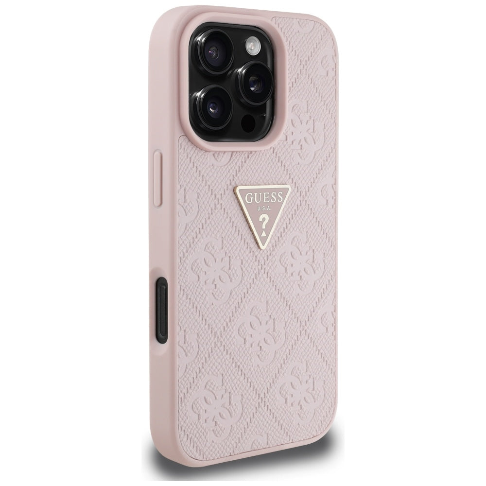 Etui na Apple iPhone 16 Pro, Guess, Hot Stamp 4G Pattern Triangle Logo, Różowy