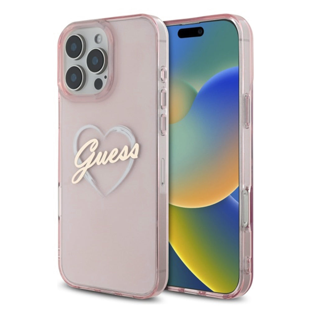 Etui na Apple iPhone 16 Pro, Guess, IML Heart, Różowy