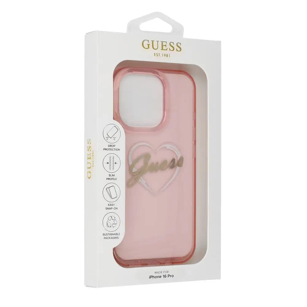 Etui na Apple iPhone 16 Pro, Guess, IML Heart, Różowy