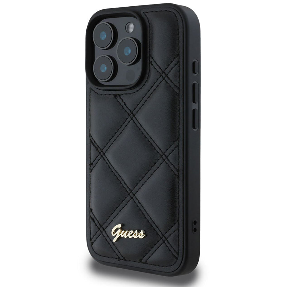 Etui na Apple iPhone 16 Pro, Guess, Quilted Metal Logo, Czarne