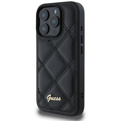 Etui na Apple iPhone 16 Pro, Guess, Quilted Metal Logo, Czarne