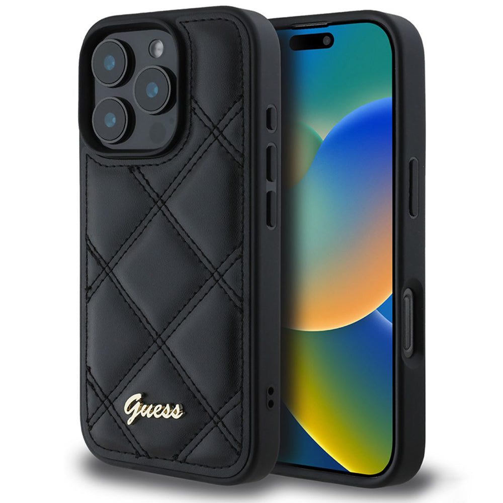Etui na Apple iPhone 16 Pro, Guess, Quilted Metal Logo, Czarne