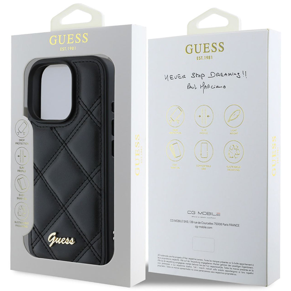 Etui na Apple iPhone 16 Pro, Guess, Quilted Metal Logo, Czarne