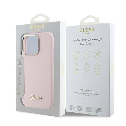 Etui na Apple iPhone 16 Pro, Guess, Script Metal Logo & Frame, Różowy