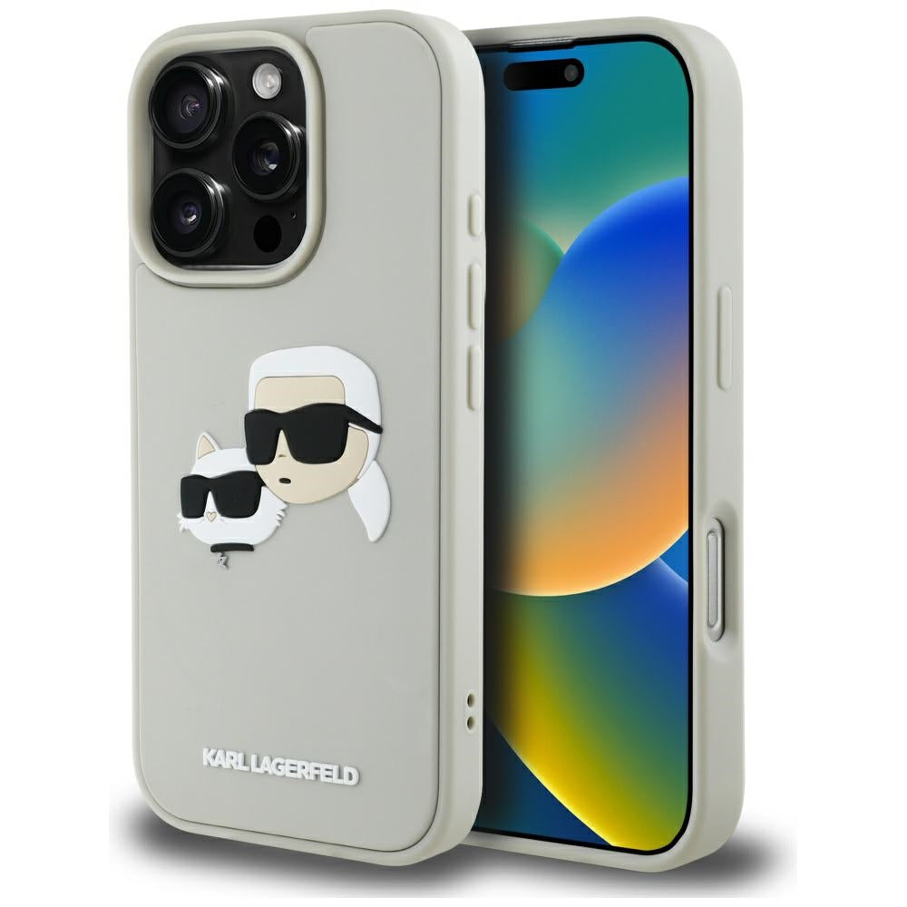 Etui na Apple iPhone 16 Pro, Karl Lagerfeld, 3D Rubber Karl & Choupette, Beżowy