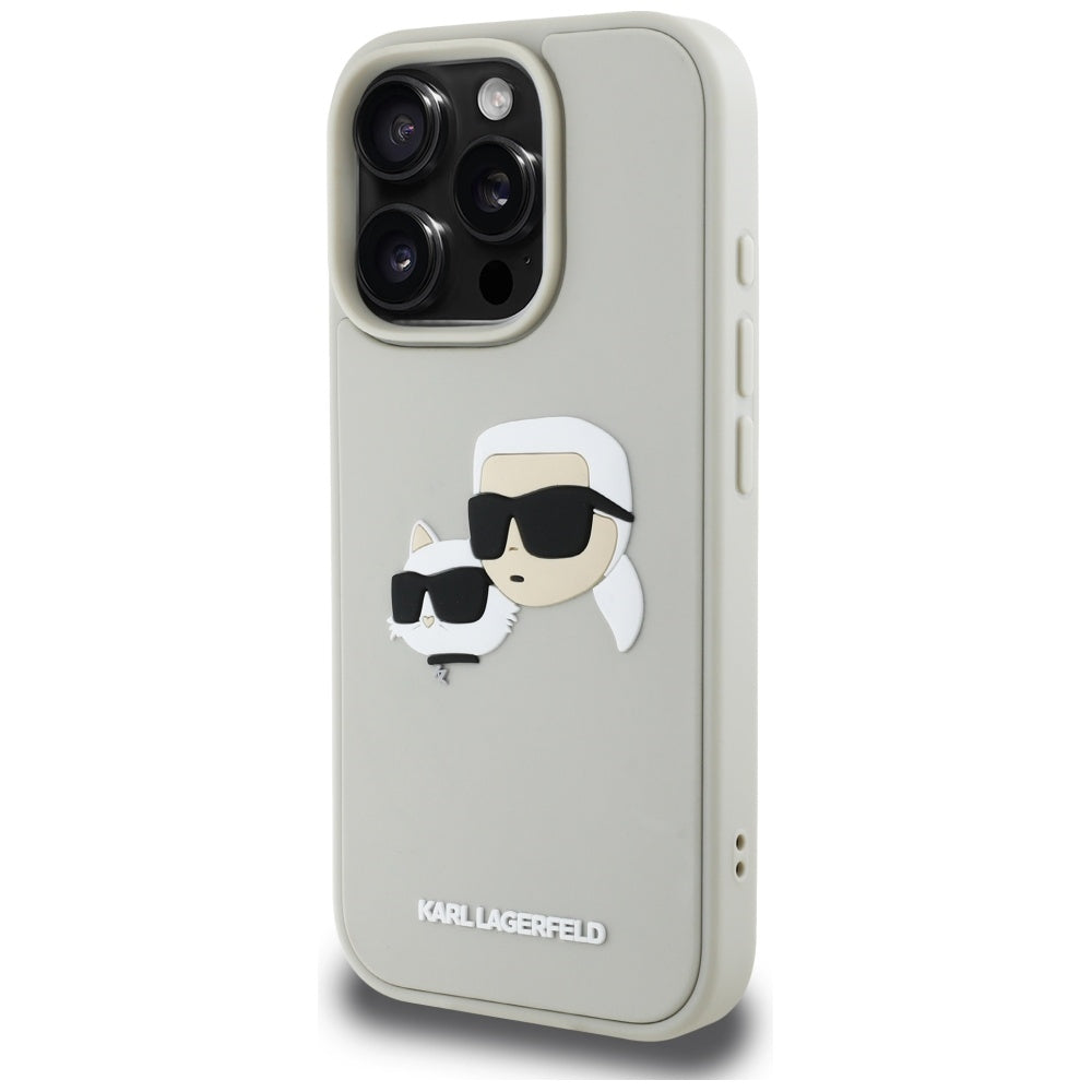 Etui na Apple iPhone 16 Pro, Karl Lagerfeld, 3D Rubber Karl & Choupette, Beżowy